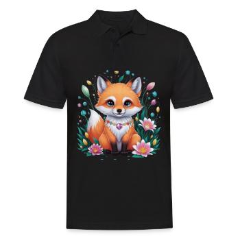 Cartoon Kawaii Fuchs mit farbenfrohen Blumen - Männer Poloshirt - Schwarz - Vorne - Kai (181cm)
