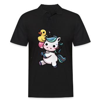Kawaii unicorn with cute rubber duck - Men's Polo Shirt - black - Front - Kai (181cm)