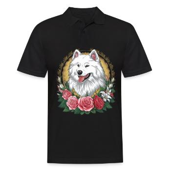 Spitz Samoyède doux aux roses et aux lys - Polo Homme - noir - Devant - Kai (181cm)