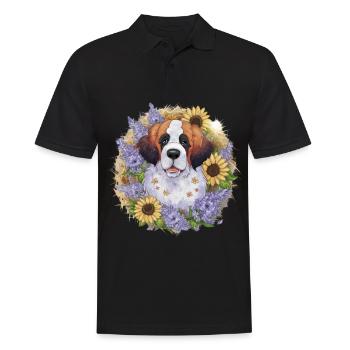 Bernhardiner mit Sonnenblumen - Männer Poloshirt - Schwarz - Vorne - Kai (181cm)
