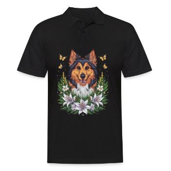 Norwegischer Elchhund mit Lillien, Schmetterlingen - Männer Poloshirt - Schwarz - Vorne - Kai (181cm)