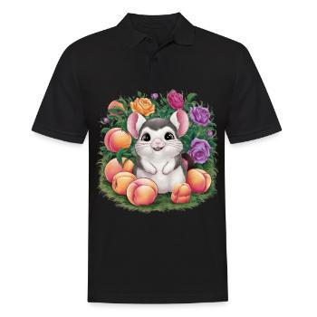 Cartoon Kawaii Chinchilla mit Rosen und Pfirsich - Männer Poloshirt - Schwarz - Vorne - Kai (181cm)