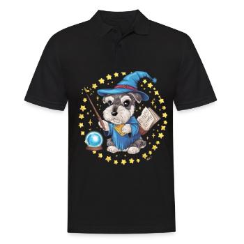 Magischer Zwergschnauzer im Zauberer Outfit - Männer Poloshirt - Schwarz - Vorne - Kai (181cm)