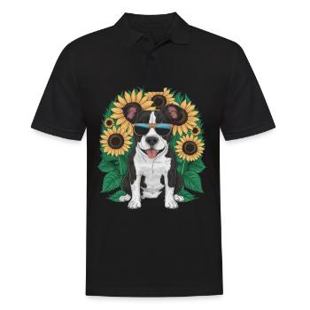 Staffordshire Bull Terrier mit Sonnenblumen - Männer Poloshirt - Schwarz - Vorne - Kai (181cm)