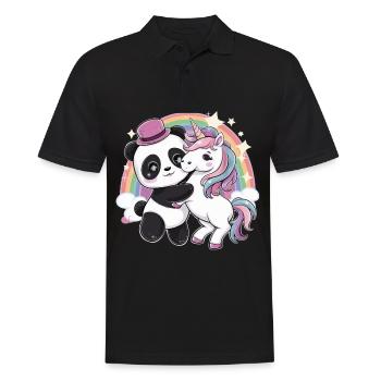 Mignon panda kawaii avec licorne - Polo Homme - noir - Devant - Kai (181cm)