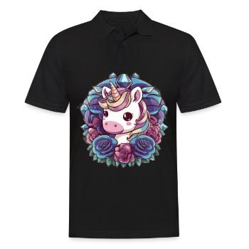 Kawaii Einhorn mit Rosen - Männer Poloshirt - Schwarz - Vorne - Kai (181cm)