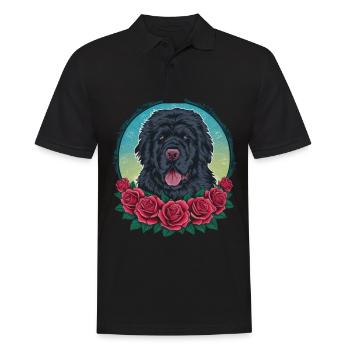 Süßer Cartoon Neufundländer Hund mit Rosen - Männer Poloshirt - Schwarz - Vorne - Kai (181cm)