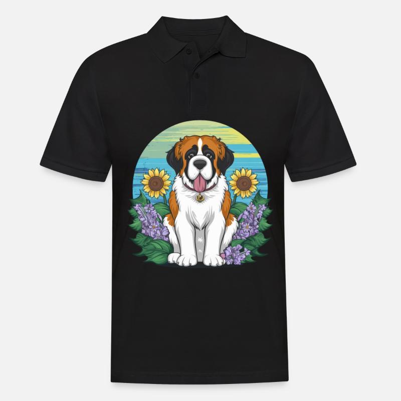 Bernhardiner mit Sonnenblumen - Männer Poloshirt - Schwarz