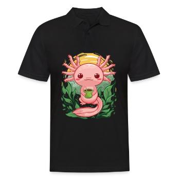 Kawaii Axolotl aime le thé vert - Polo Homme - noir - Devant - Kai (181cm)