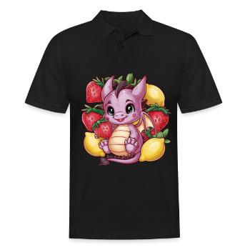 Cartoon Kawaii Dragon with Lemons and Strawberries - Men's Polo Shirt - black - Front - Kai (181cm)
