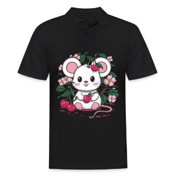 Mouse with cherries and sakura cherry blossoms - Men's Polo Shirt - black - Front - Kai (181cm)