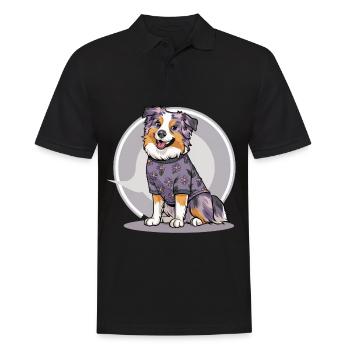 Australischer Schäferhund mit Blumenmotiv - Männer Poloshirt - Schwarz - Vorne - Kai (181cm)