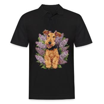 Süßer Airedale Terrier mit Flieder - Männer Poloshirt - Schwarz - Vorne - Kai (181cm)