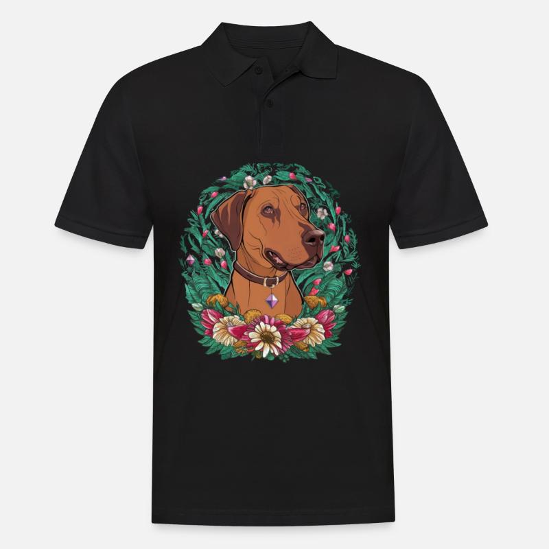Rhodesian Ridgeback et belles fleurs - Polo Homme - noir