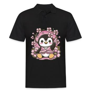 Cartoon Kawaii Pinguin mit Kirschen - Männer Poloshirt - Schwarz - Vorne - Kai (181cm)