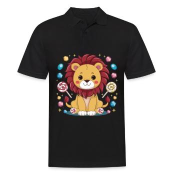 Mignon lion kawaii avec des bonbons - Polo Homme - noir - Devant - Kai (181cm)