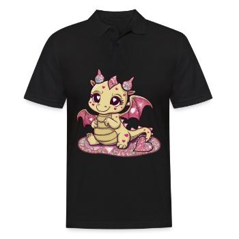 Dragon kawaii avec des cœurs colorés - Polo Homme - noir - Devant - Kai (181cm)