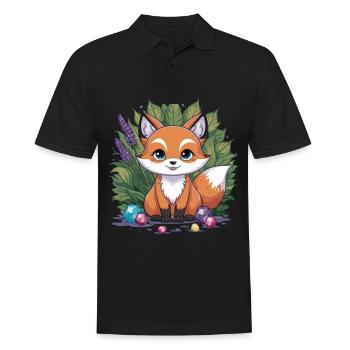 Kawaii Fuchs im Cartoon Stil mit bunten Steinen - Männer Poloshirt - Schwarz - Vorne - Kai (181cm)