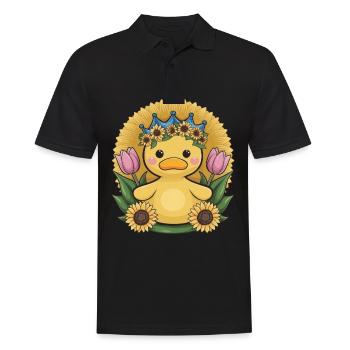 Kawaii duck with crown, tulips and sunflowers - Men's Polo Shirt - black - Front - Kai (181cm)