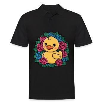 Kawaii duck with colorful roses - Men's Polo Shirt - black - Front - Kai (181cm)