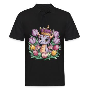 Drache mit Krone und farbenfrohen Tulpen - Männer Poloshirt - Schwarz - Vorne - Kai (181cm)