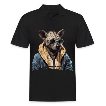 Gefleckte Hyäne im Streetstyle | Hyänen-Liebhaber - Männer Poloshirt - Schwarz - Vorne - Kai (181cm)