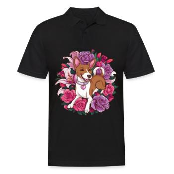 Chien Basenji avec des roses et des lys pour les fans de chiens - Polo Homme - noir - Devant - Kai (181cm)
