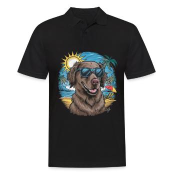 Flat Coated Retriever mit Sonnenbrille - Männer Poloshirt - Schwarz - Vorne - Kai (181cm)