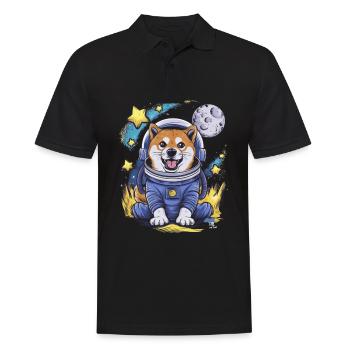 Dessin animé cool Shiba Inu avec la lune et les étoiles - Polo Homme - noir - Devant - Kai (181cm)