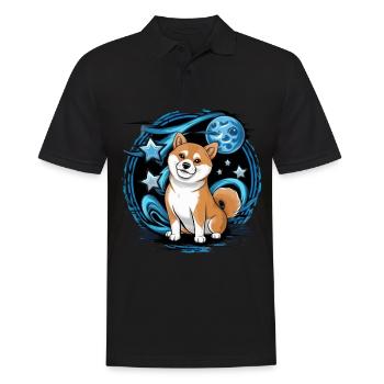 Dessin animé cool Shiba Inu avec la lune et les étoiles - Polo Homme - noir - Devant - Kai (181cm)