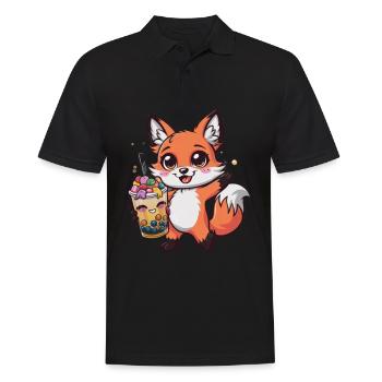 Kawaii Fox with Bubble Tea - Men's Polo Shirt - black - Front - Kai (181cm)