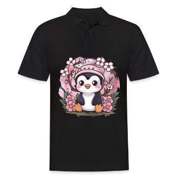 Cartoon Kawaii Pinguin mit Kirschen - Männer Poloshirt - Schwarz - Vorne - Kai (181cm)