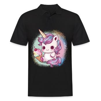 Kawaii Einhorn mit Eis - Männer Poloshirt - Schwarz - Vorne - Kai (181cm)