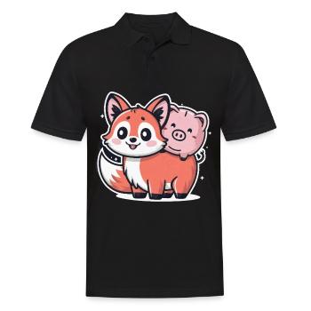 Kawaii Fuchs im Cartoon Stil mit Sparschwein - Männer Poloshirt - Schwarz - Vorne - Kai (181cm)