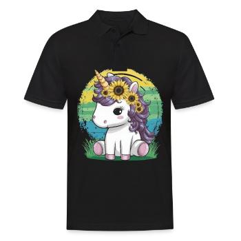 Licorne kawaii aux tournesols - Polo Homme - noir - Devant - Kai (181cm)