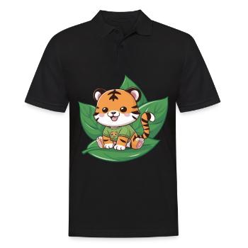 Tiger im Cartoon Stil mit grünem Tee - Männer Poloshirt - Schwarz - Vorne - Kai (181cm)