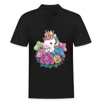 Licorne kawaii avec des roses et des orchidées - Polo Homme - noir - Devant - Kai (181cm)