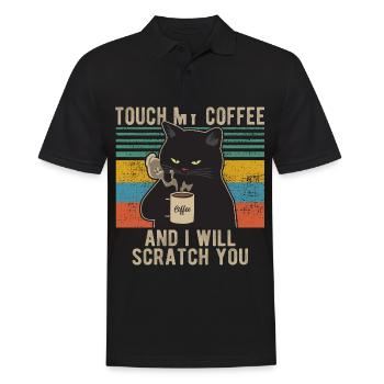 toucher mon café chat café matin grouch drôle - Polo Homme - noir - Devant - Kai (181cm)