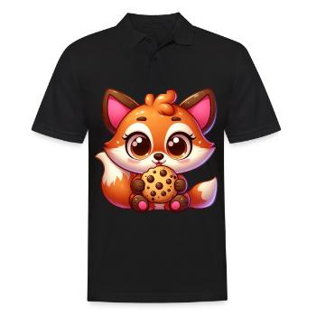 Cute Fox Cookie Cookie Cartoon - Men's Polo Shirt - black - Front - Kai (181cm)