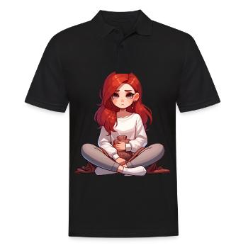 Nachdenkliches Mädchen Mit Wärmflasche - Männer Poloshirt - Schwarz - Vorne - Kai (181cm)