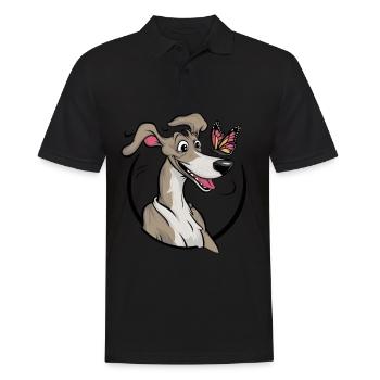 lévrier de dessin animé avec papillon mignon - Polo Homme - noir - Devant - Kai (181cm)