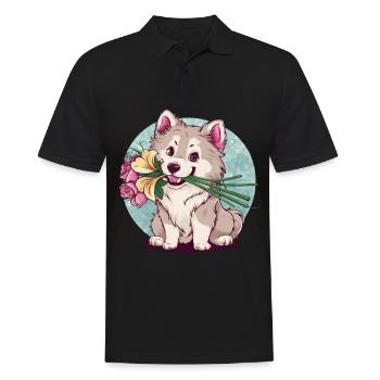 Spitz Samoyède doux aux roses et aux lys - Polo Homme - noir - Devant - Kai (181cm)