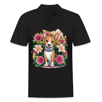 Chien Basenji avec des roses et des lys pour les fans de chiens - Polo Homme - noir - Devant - Kai (181cm)