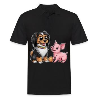 Havanese Hund spielt mit Schweinchen für Kinder - Männer Poloshirt - Schwarz - Vorne - Kai (181cm)
