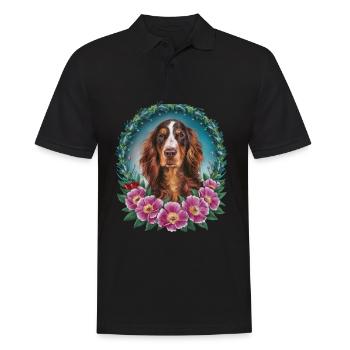 Chien Setter Irlandais mignon avec des fleurs - Polo Homme - noir - Devant - Kai (181cm)