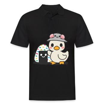 Caneton kawaii dans le style dessin animé avec de gros onigiri - Polo Homme - noir - Devant - Kai (181cm)
