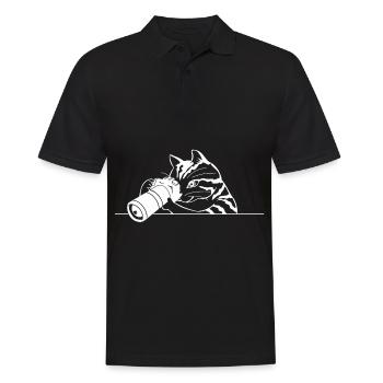 WHITE CAT WITH PHOTO | GIFT IDEA - Men's Polo Shirt - black - Front - Kai (181cm)