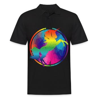 Buntes Einhorn Regenbogen knallig Geo Geschenk - Männer Poloshirt - Schwarz - Vorne - Kai (181cm)