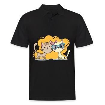 Katzenliebe - Männer Poloshirt - Schwarz - Vorne - Kai (181cm)