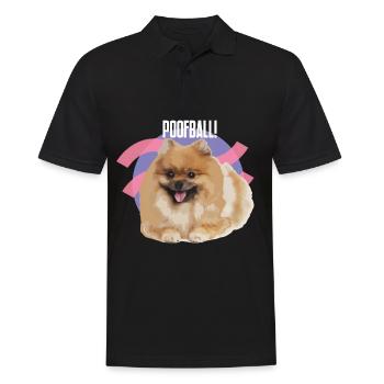 „POOFBALL!“ - Zwergspitz - Männer Poloshirt - Schwarz - Vorne - Kai (181cm)